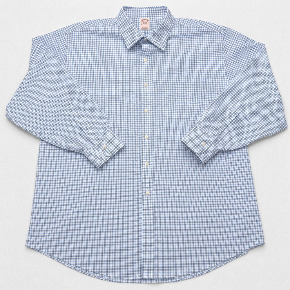 Brooks Brothers Mens 18 34 Traditional Fit Blue Check Non Iron Stretch Shirt
